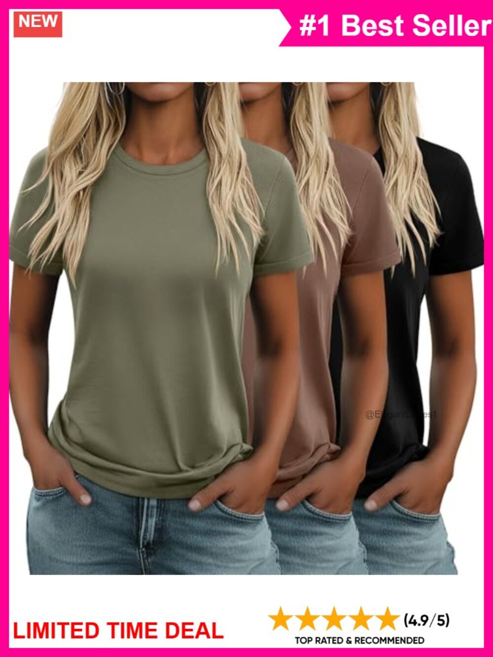 3 Pack Cotton Crew Neck Short Sleeve T-Shirts Casual Tees